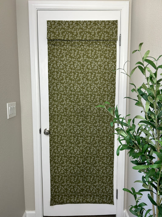 Olive Green Floral Print French Door Curtain - 1 Panel