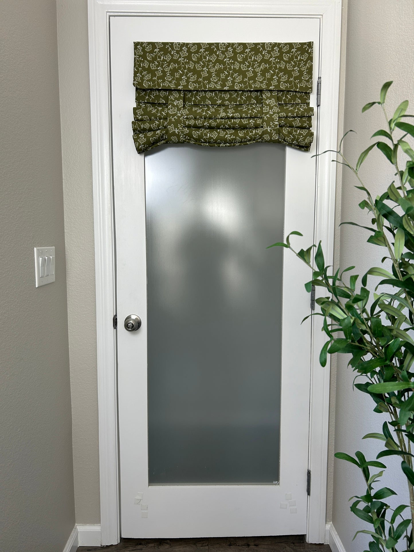 Olive Green Floral Print French Door Curtain - 1 Panel
