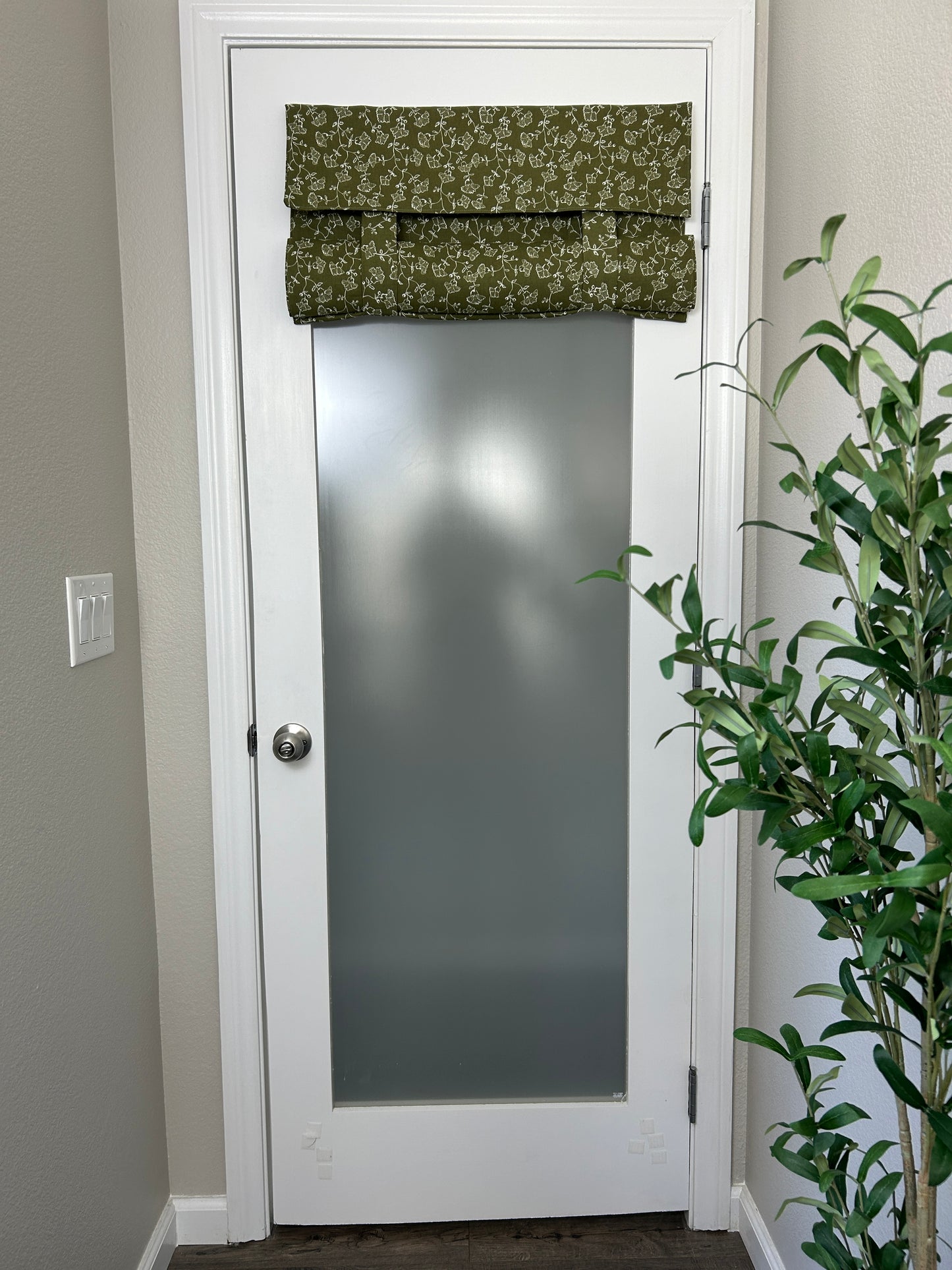 Olive Green Floral Print French Door Curtain - 1 Panel