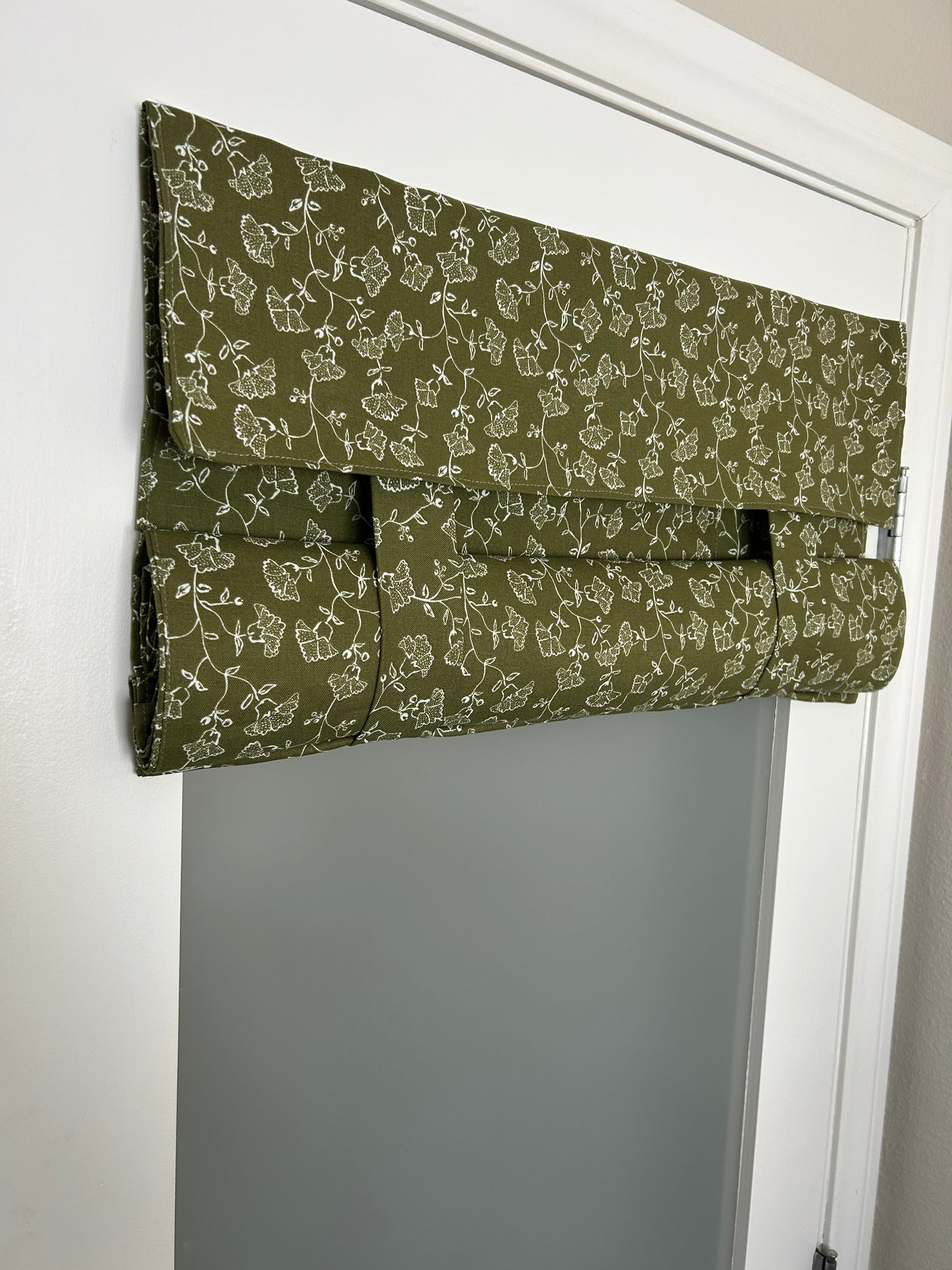 Olive Green Floral Print French Door Curtain - 1 Panel
