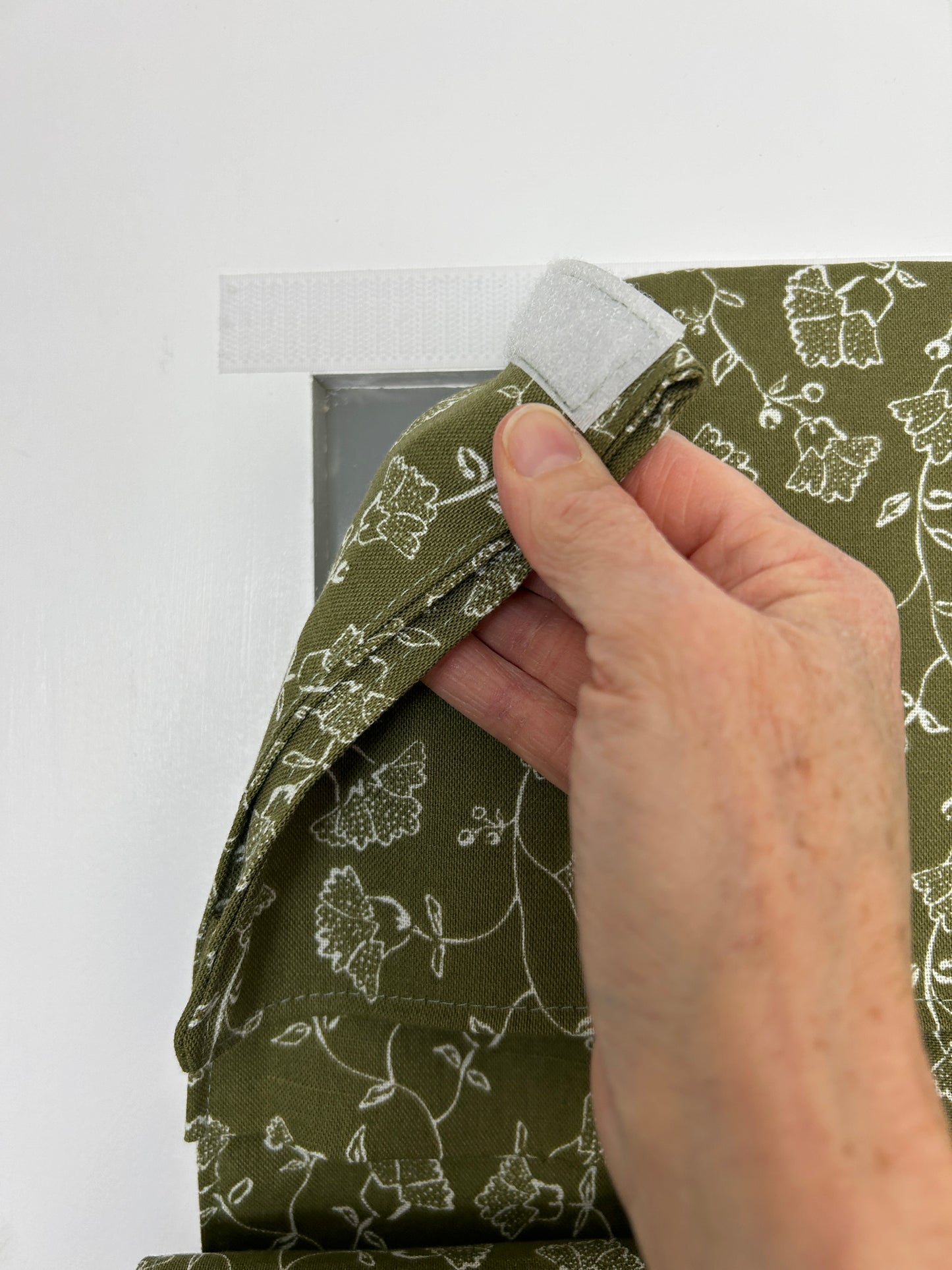 Olive Green Floral Print French Door Curtain - 1 Panel