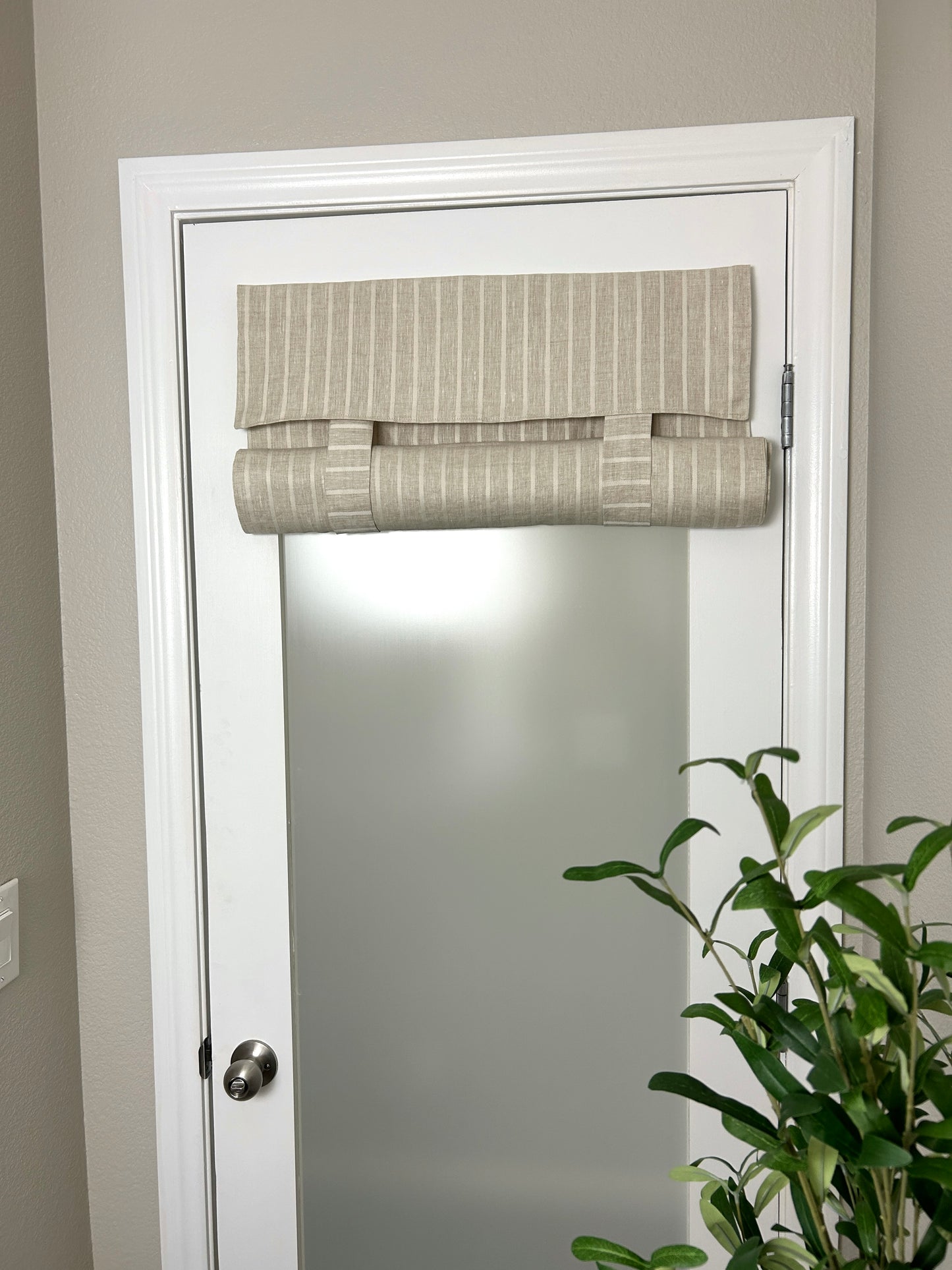 BrioLux™ Beige Striped Linen Luxury Door Curtain 1 Panel