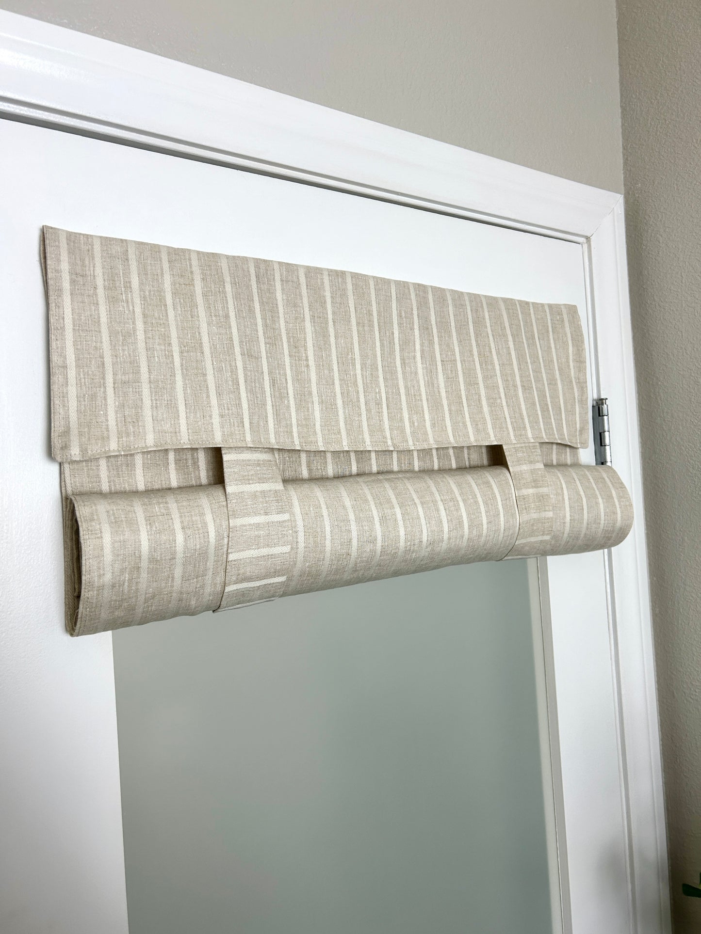 BrioLux™ Beige Striped Linen Luxury Door Curtain 1 Panel