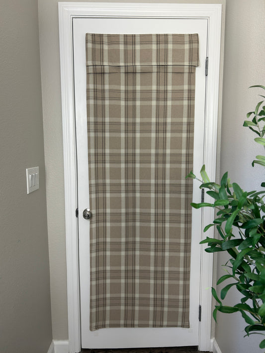 BrioLux™ Tan Plaid Blackout Washable Luxury Door Curtain 1 Panel