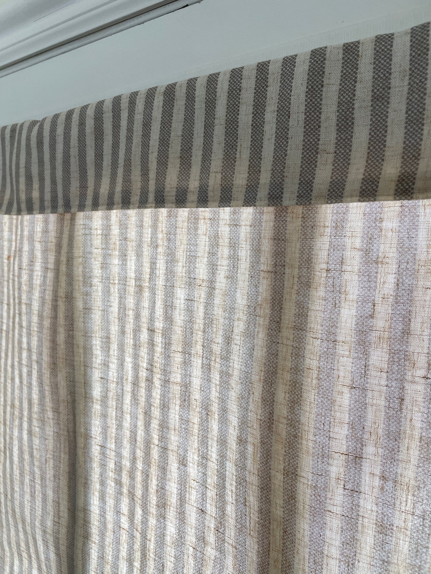Taupe Striped Washable Small Front Door or Sidelight Curtain - 1 panel