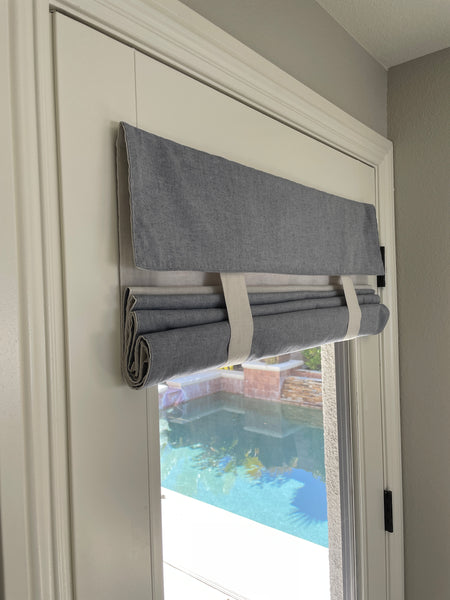 Reversible Blue Chambray and Beige Door Curtain 1 Panel