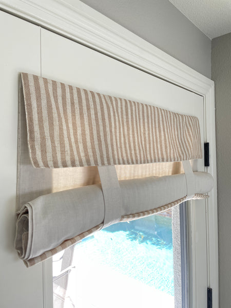 Reversible Nutmeg Striped and Beige Door Curtain 1 Panel