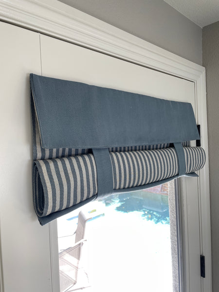 Reversible Morning Blue Solid and Striped Door Curtain 1 Panel