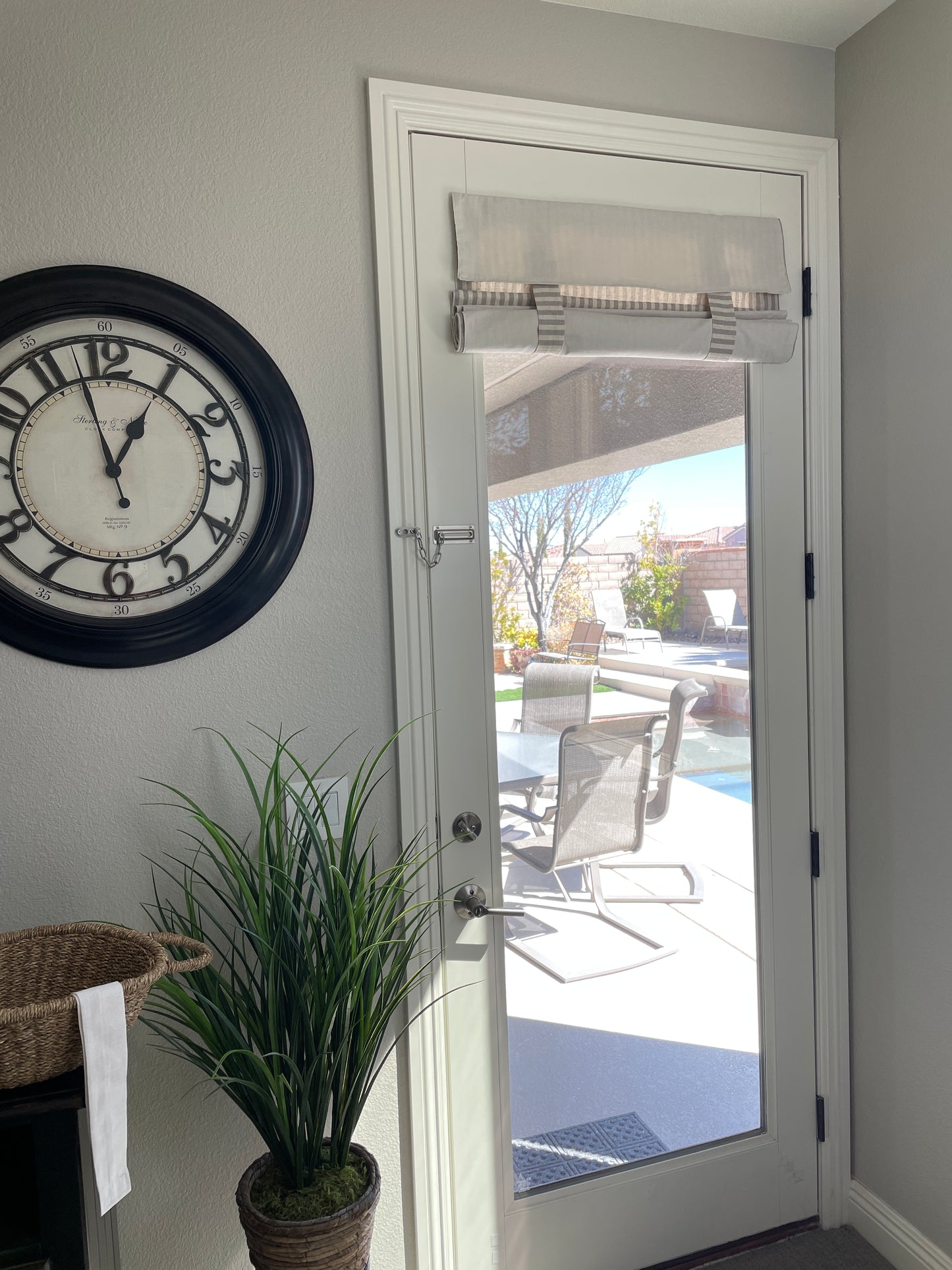 Reversible Taupe Striped and Beige Door Curtain 1 Panel