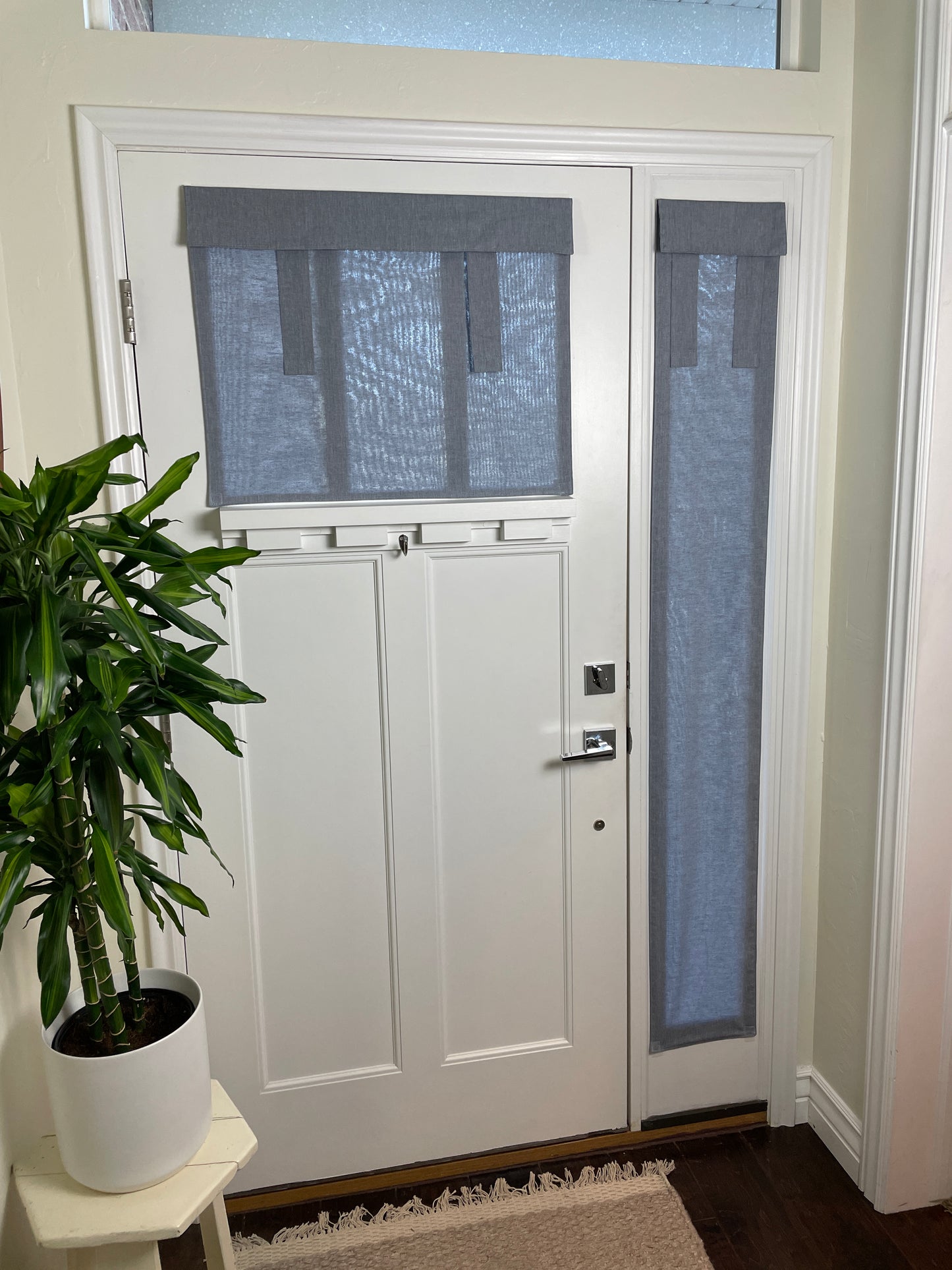 Blue Chambray Small Front Door or Sidelight Curtains - 1 panel