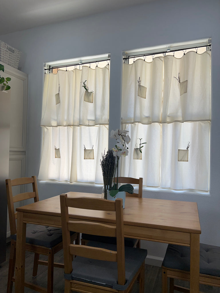 27" w x 27" L Cream Tea Towel Cafe Curtains with Center Pocket (set of ...