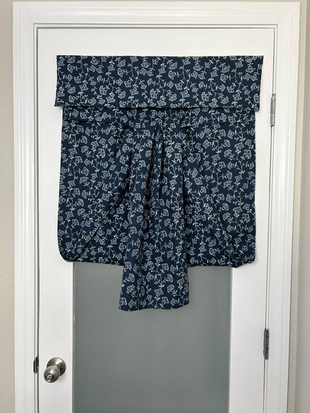 Navy Floral Print French Door Curtain - 1 Panel