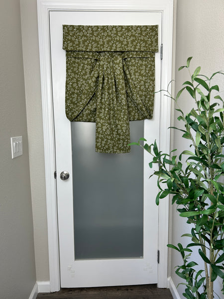 Olive Green Floral Print French Door Curtain - 1 Panel