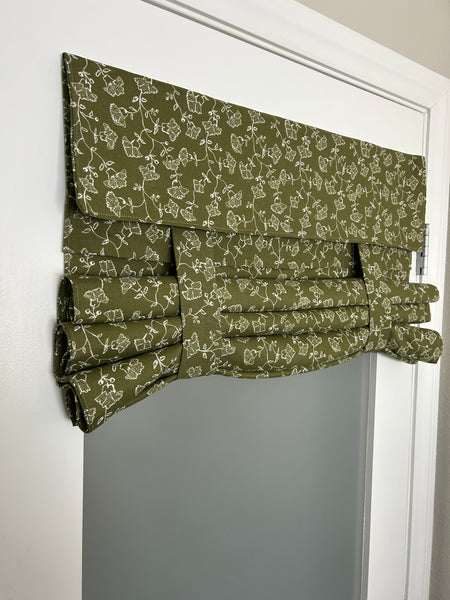 Olive Green Floral Print French Door Curtain - 1 Panel