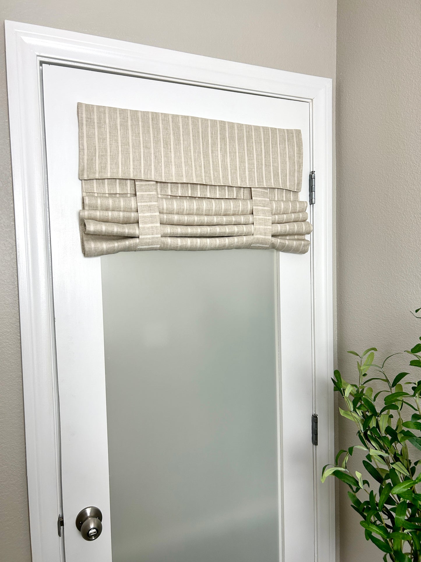 BrioLux™ Beige Striped Linen Luxury Door Curtain 1 Panel