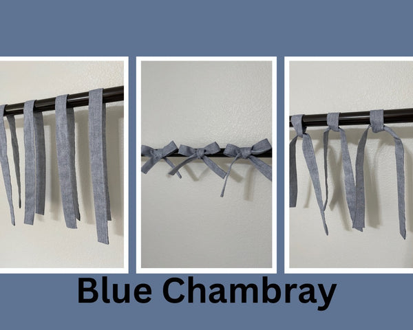 Set of 3 24" Long Ties & Bows (Light Gray, Natural Beige, Blue Chambray or Light Green)