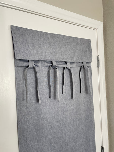 Ties and Bows Blue Chambray Soft Cotton French Door Curtain 1 panel
