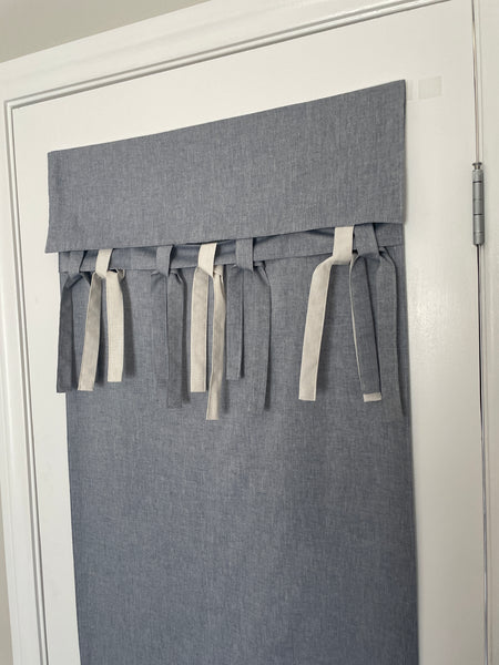 Ties and Bows Blue Chambray Soft Cotton French Door Curtain 1 panel