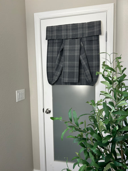 BrioLux™ Dark Gray Plaid Blackout Luxury Door Curtain 1 Panel