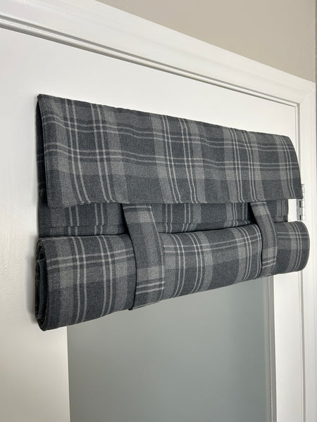 BrioLux™ Dark Gray Plaid Blackout Luxury Door Curtain 1 Panel