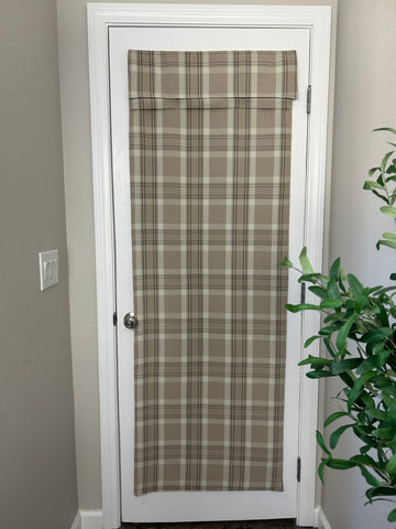 BrioLux™ Tan Plaid Blackout Luxury Door Curtain 1 Panel