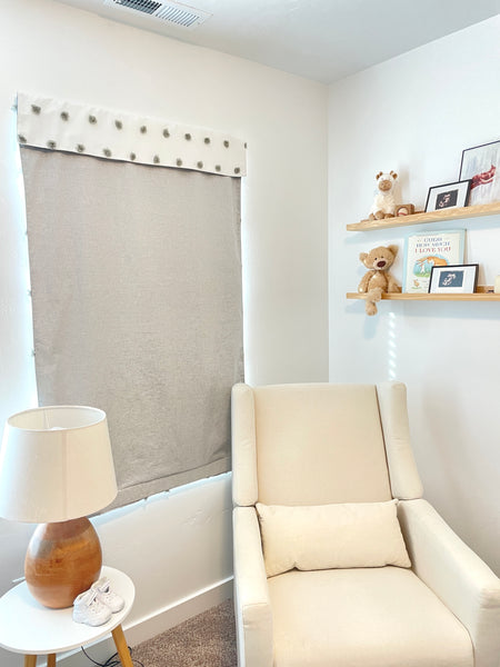 Reversible Gray and White Pom Pom Blackout Nursery Curtain 1 panel