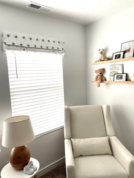 Reversible Gray and White Pom Pom Blackout Nursery Curtain 1 panel