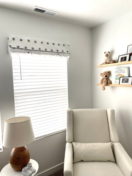 Reversible Gray and White Pom Pom Blackout Nursery Curtain 1 panel