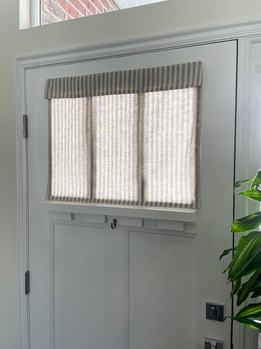 Taupe Striped Washable Small Front Door or Sidelight Curtain - 1 panel