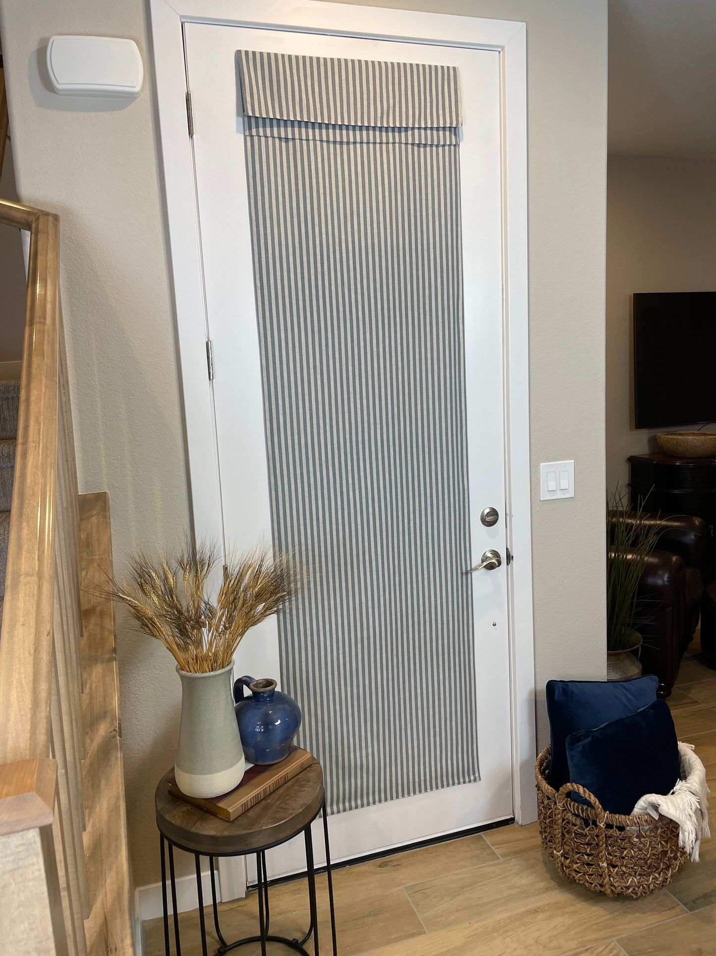 Morning Blue Striped Washable French Door Curtain - 1 Panel