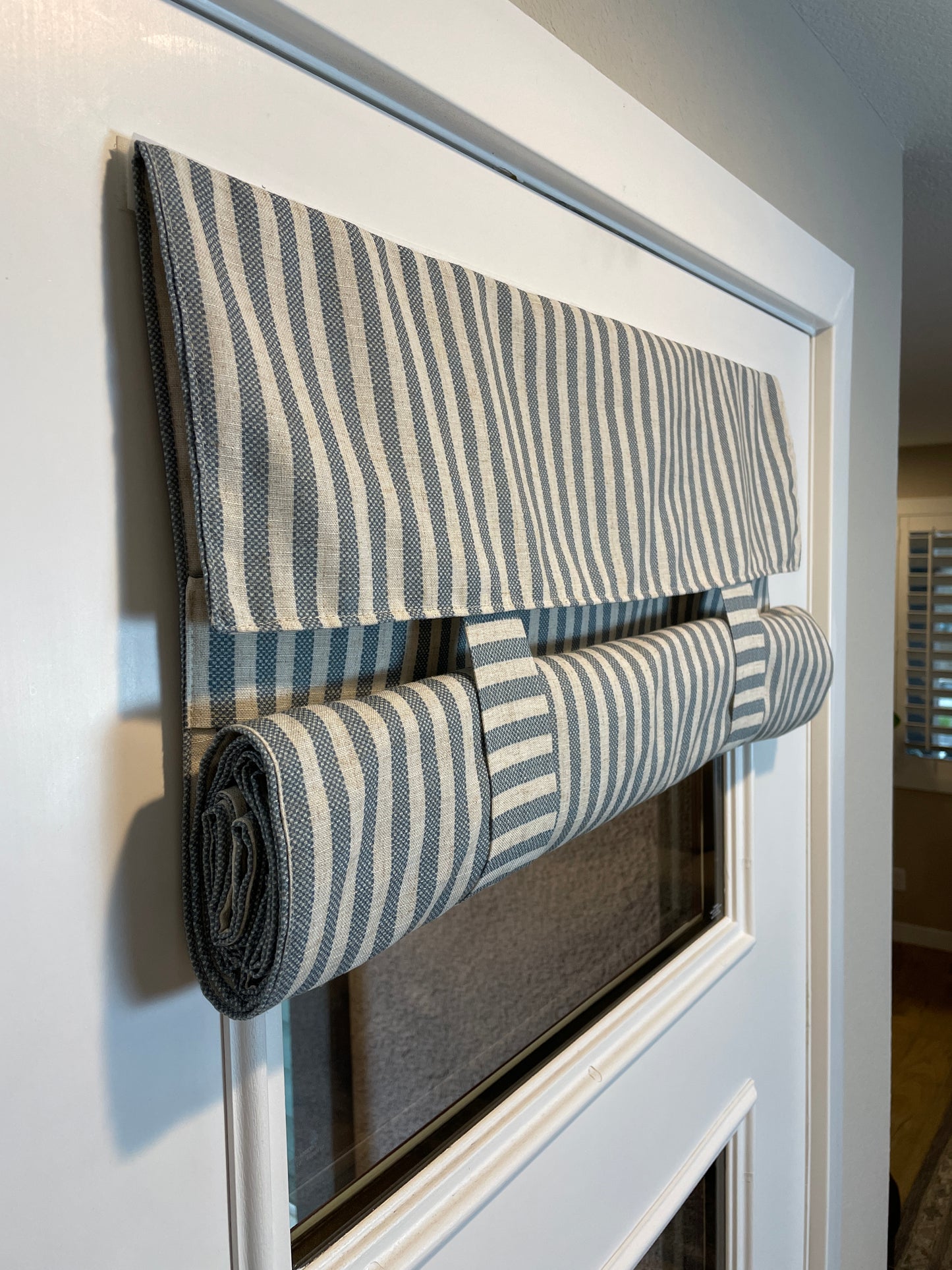 Morning Blue Striped Washable French Door Curtain - 1 Panel