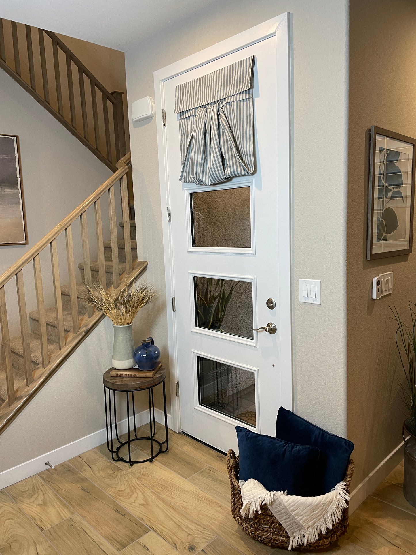 Morning Blue Striped Washable French Door Curtain - 1 Panel