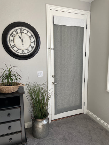 Reversible Gray Green and Off White Herringbone Door Curtain 1 Panel