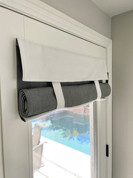Reversible Gray Green and Off White Herringbone Door Curtain 1 Panel