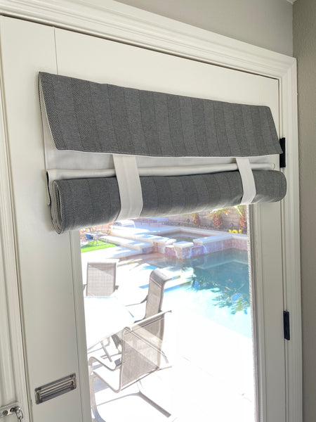 Reversible Gray Green and Off White Herringbone Door Curtain 1 Panel