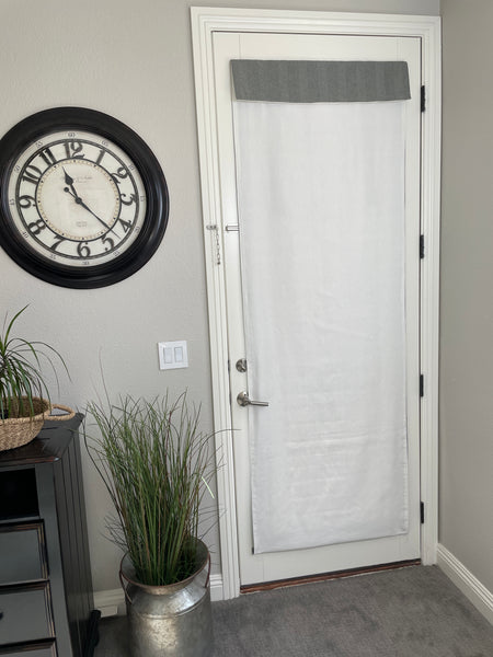 Reversible Gray Green and Off White Herringbone Door Curtain 1 Panel