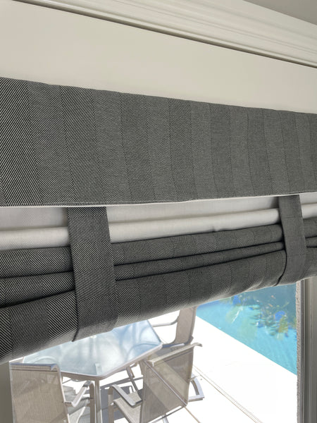Reversible Gray Green and Off White Herringbone Door Curtain 1 Panel