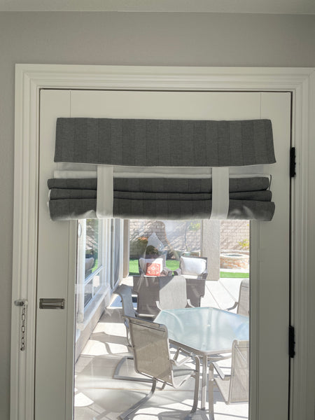 Reversible Gray Green and Off White Herringbone Door Curtain 1 Panel