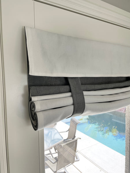 Reversible Gray Green and Off White Herringbone Door Curtain 1 Panel