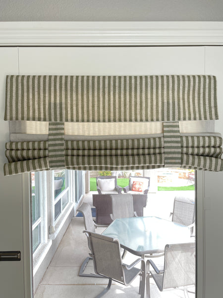 Reversible Sage Striped and Beige Door Curtain 1 Panel