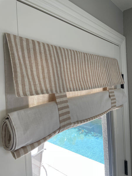 Reversible Nutmeg Striped and Beige Door Curtain 1 Panel