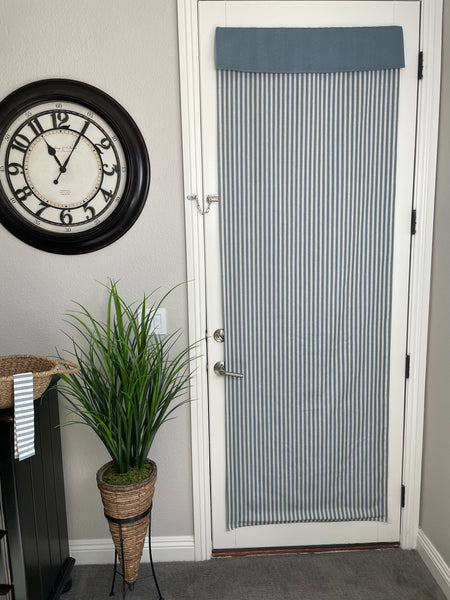 Reversible Morning Blue Solid and Striped Door Curtain 1 Panel