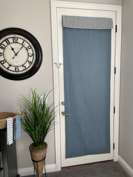 Reversible Morning Blue Solid and Striped Door Curtain 1 Panel