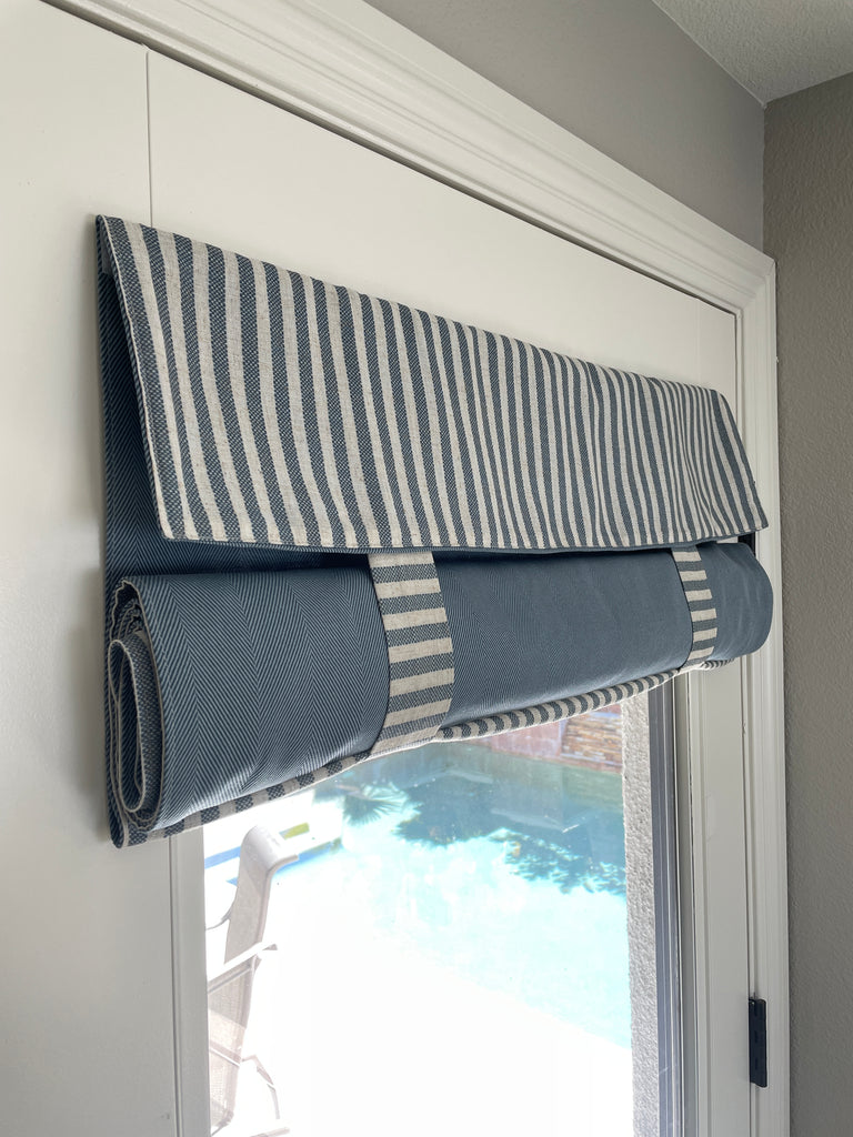 Reversible Morning Blue Solid and Striped Door Curtain 1 Panel