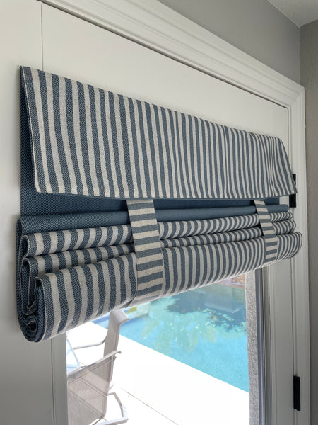 Reversible Morning Blue Solid and Striped Door Curtain 1 Panel