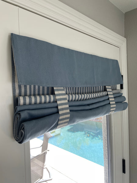 Reversible Morning Blue Solid and Striped Door Curtain 1 Panel