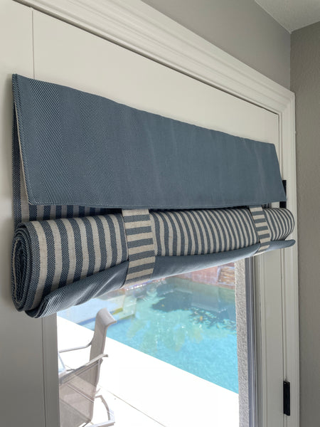 Reversible Morning Blue Solid and Striped Door Curtain 1 Panel