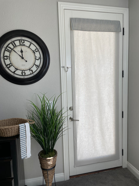 Reversible Morning Blue Striped and Beige Door Curtain 1 Panel