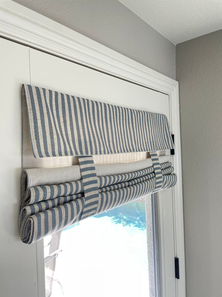 Reversible Morning Blue Striped and Beige Door Curtain 1 Panel