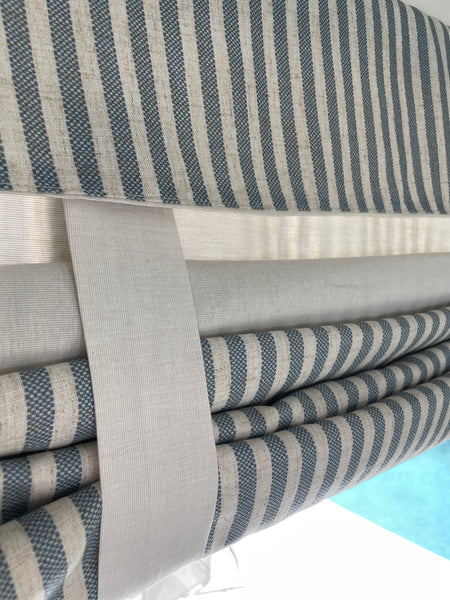 Reversible Morning Blue Striped and Beige Door Curtain 1 Panel
